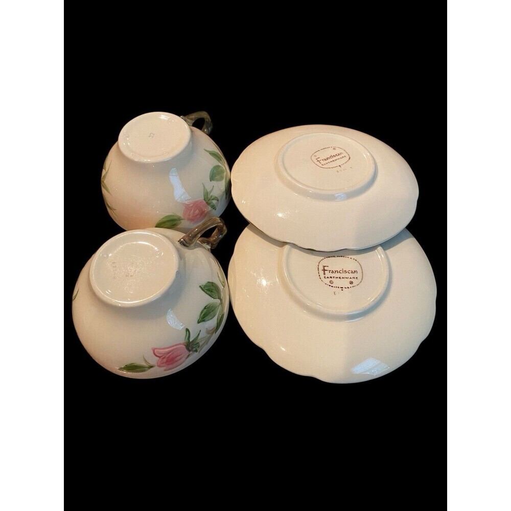 2 Vintage Franciscan Desert Rose Cup and Saucer Sets USA Floral 50s 60s DAMAGED - Picture 4 of 6